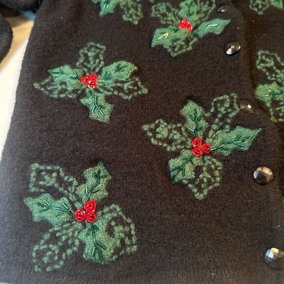 Appleseeds Poinsettia Christmas Cardigan Women Holiday Wool Blend Sweater - Picture 6 of 12